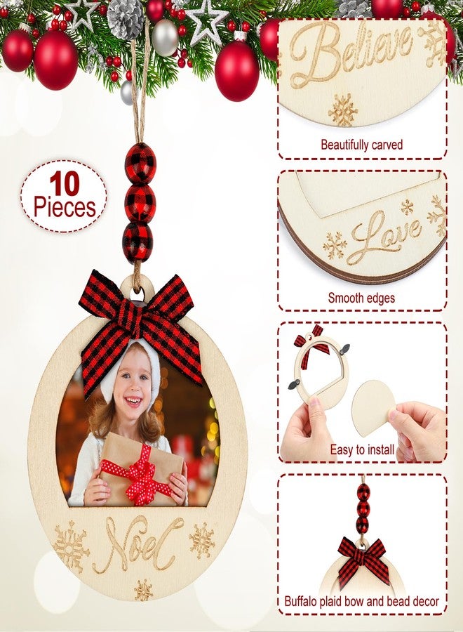 COCHIE Christmas Picture Frame Ornament for Christmas Tree Stocking Decorations, 10PCS Bulk Wood Photo Hanging Ornaments Holiday Xmas Gift (Red and Black Buffalo Check) - Image 3